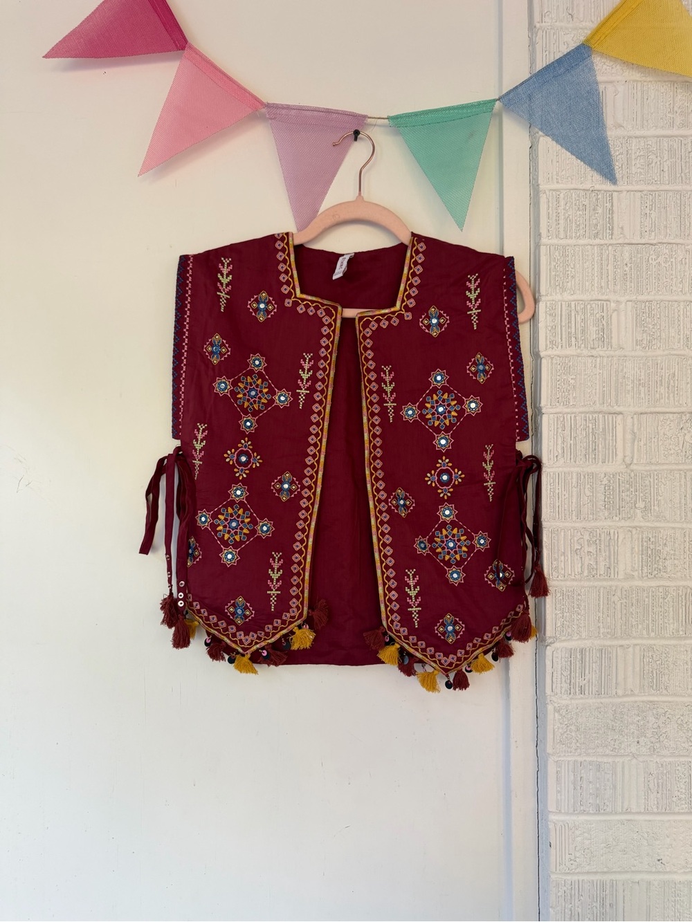 Embroidered Maroon Boho Vest - ETHNC